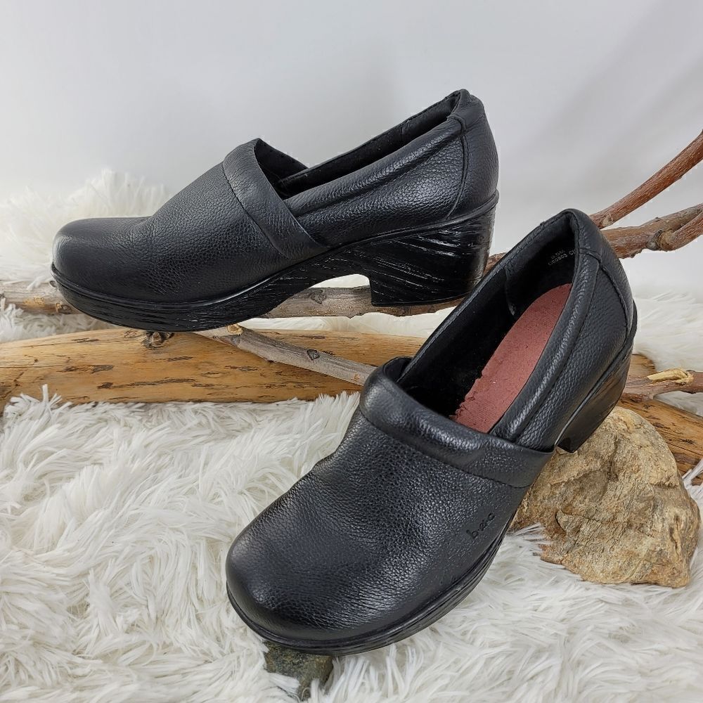 BOC black leather clog heels shoes